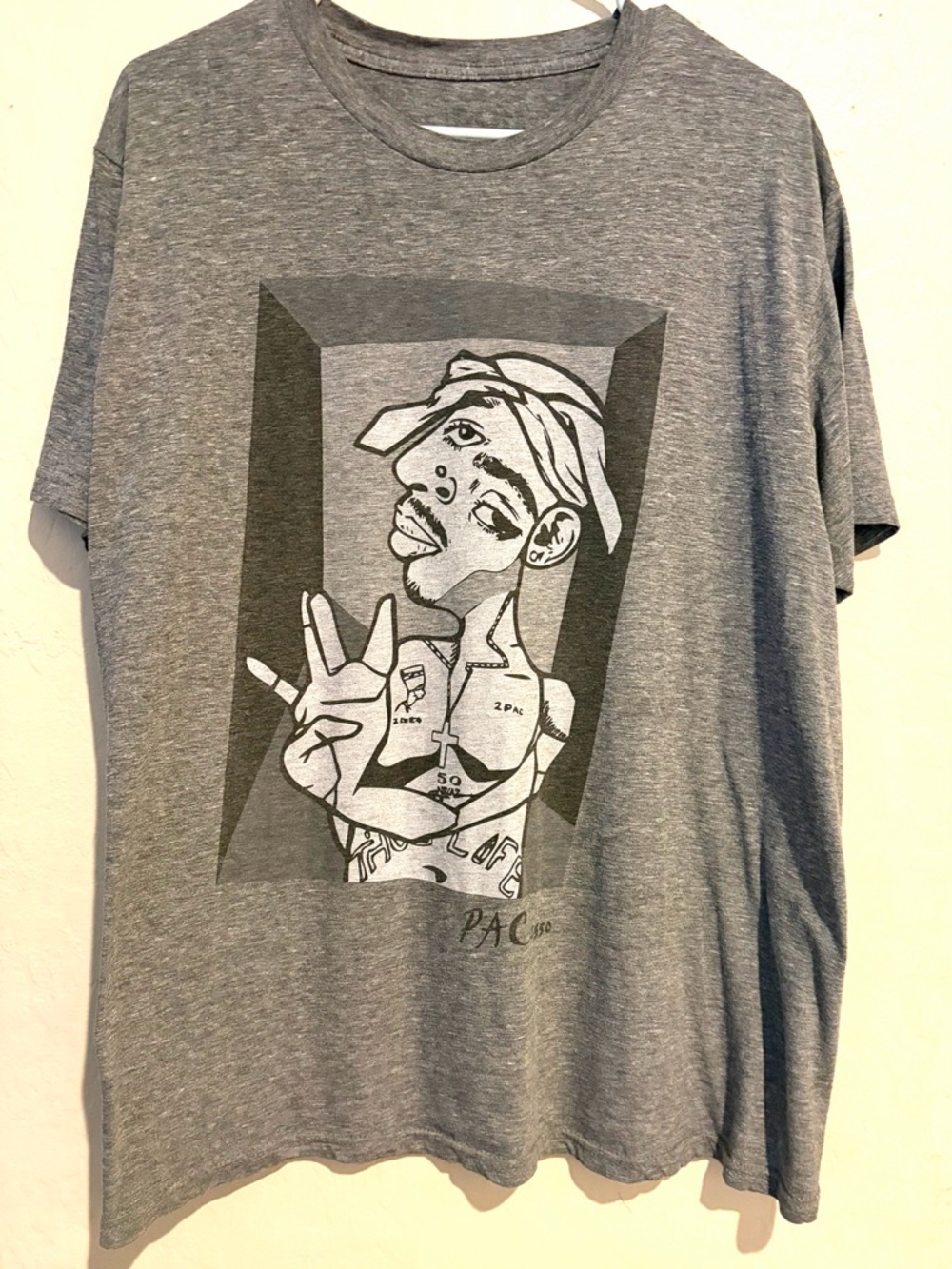 Tupac “Tu-Picasso” Graphic Tee Gray Oversized Streetwear Shirt No Tag Fits L/XL